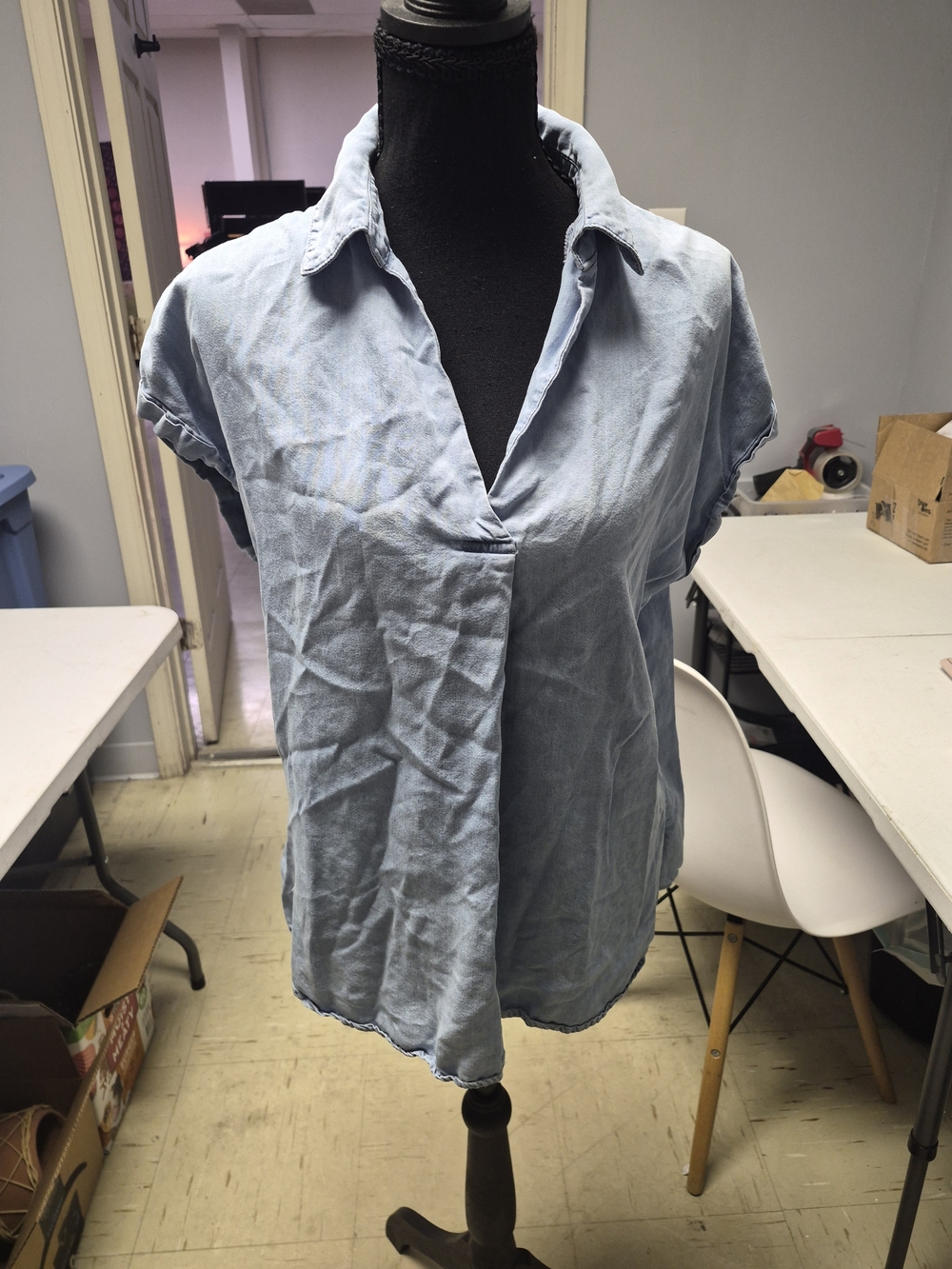 Multiples Light Blue Button-Down Short Sleeve Shirt